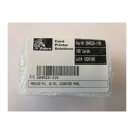 Zebra Premier Card in pvc bianche con banda per firma cod. 104523-118