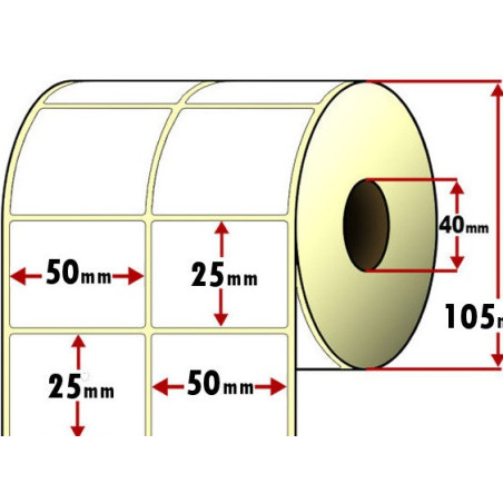 100ASA Rotolo etichette  50x25x3800 2 piste TT f40