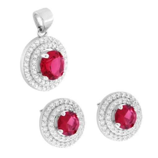 Parure collana e orecchini in argento e zirconi colorati rubino