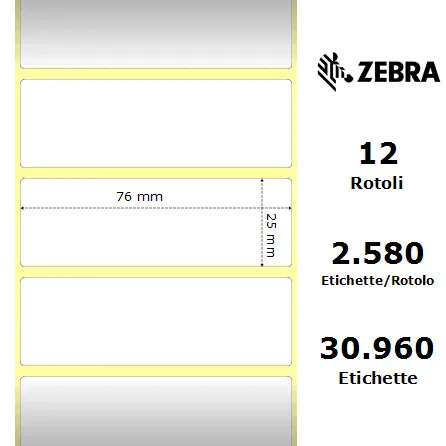 Zebra rotolo etichette adesive Z-Select 2000D 76×25 f25