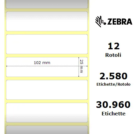 Zebra rotolo etichette adesive Z-Select 2000D 102×25 f25