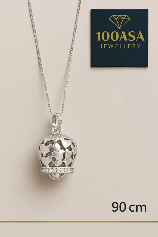 Collana con ciondolo chiama angeli in argento e zirconi