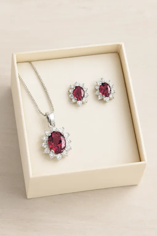 Orecchini e collana halo in argento e zirconi