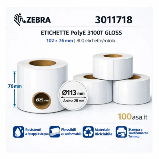 Zebra PolyE 3100T Gloss 102×76 f25