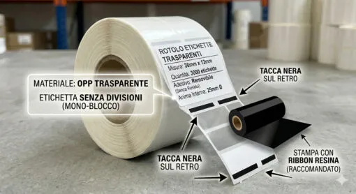 Rotolo Etichette 30x12x3000 OPP Trasparente - Adesivo Removibile f25