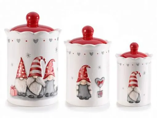 set 3 barattoli alimentari in ceramica con elfi