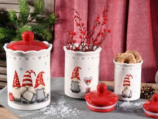 set 3 barattoli alimentari in ceramica con elfi