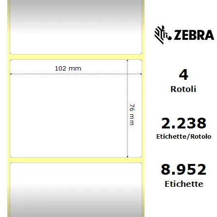 Zebra Z-Select 2000T rotolo etichette 102×76 con perforazione f76