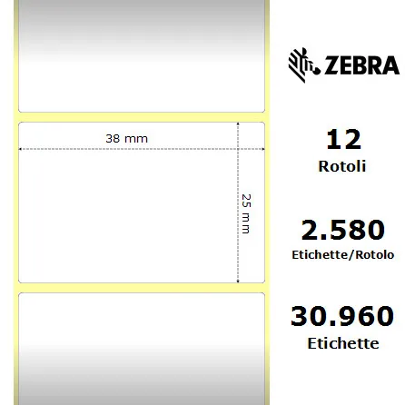 Zebra etichette termiche Z-Perform 1000D 38x25 f25 - immagine 2