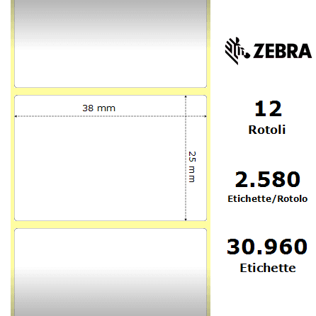 Zebra Z-Perform 1000T rotolo etichette 38×25 f25 Zebra Z-Perform 1000T rotolo etichette 38×25 f25