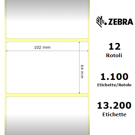Zebra Z-Perform 1000T rotolo etichette 102×64 f25 Zebra Z-Perform 1000T rotolo etichette 102×64 f25
