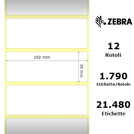 Zebra rotolo etichette adesive Z-Select 2000D 102×38 f25 Zebra rotolo etichette adesive Z-Select 2000D 102×38 f25