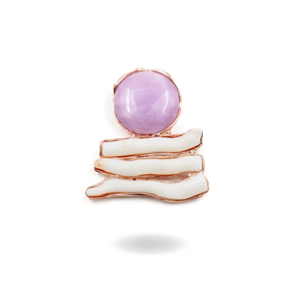 pendente in argento, kunzite e corallo bianco