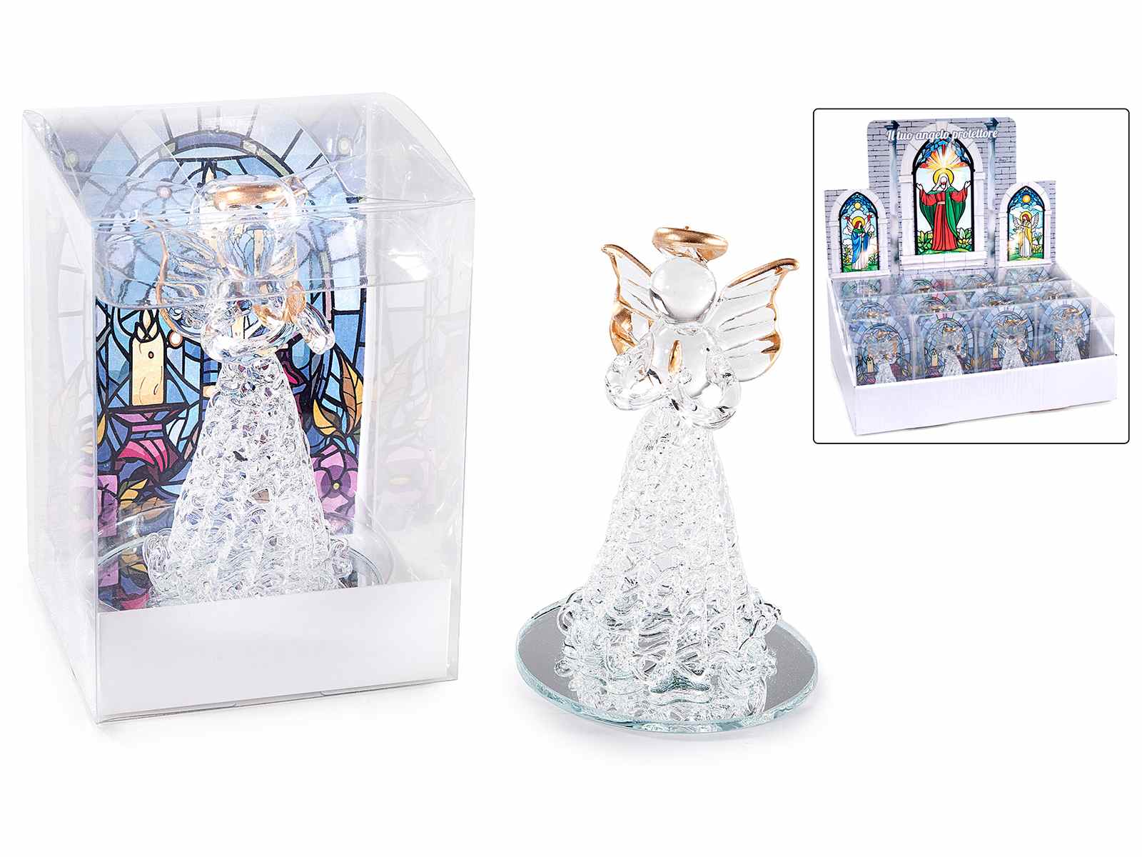 angelo con base a specchio e bordi dorati angelo con base a specchio e bordi dorati