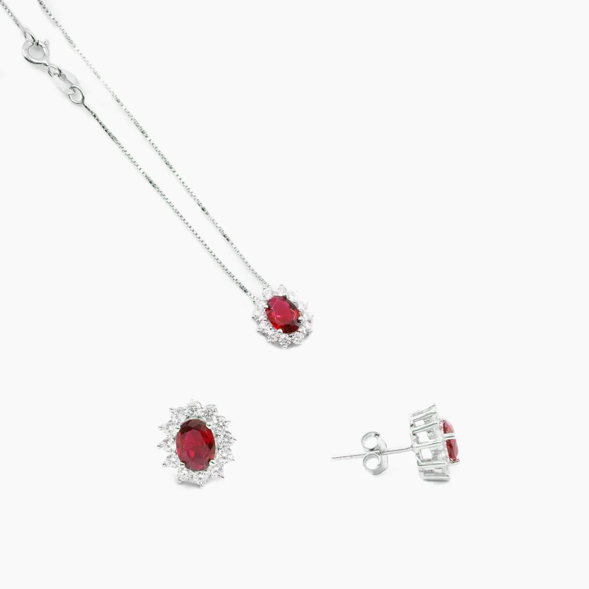 Orecchini e collana halo in argento e zirconi