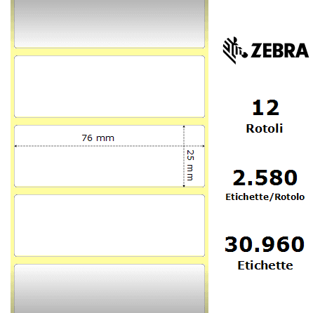 Zebra Z-Ultimate 3000T materiale sintetico 76×25 f25