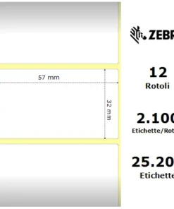 Zebra rotolo etichette adesive removibili Z-Select 2000D 57×32 f25