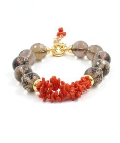 bracciale con quarzo fumé e corallo