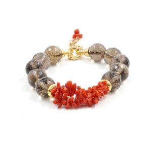 bracciale con quarzo fumé e corallo