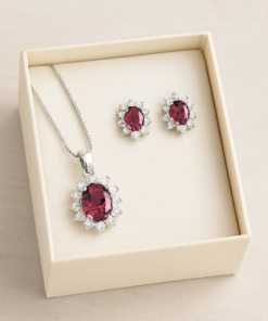 Orecchini e collana halo in argento e zirconi