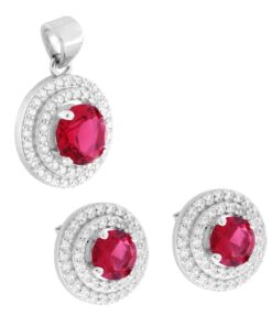 Parure collana e orecchini in argento e zirconi colorati rubino