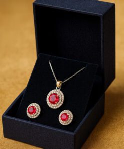 Parure collana e orecchini in argento e zirconi colorati rubino